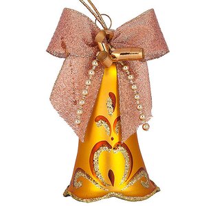 Стеклянная елочная игрушка Колокольчик Сувенирный 8.5 см золотой, подвеска