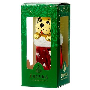 Стеклянная елочная игрушка Собачка в рукавичке 8 см красная, подвеска Фабрика Елочка фото 2