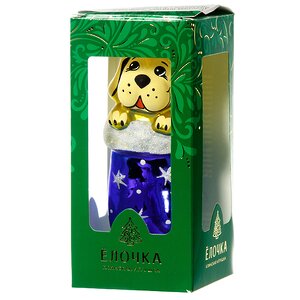 Стеклянная елочная игрушка Собачка в рукавичке 8 см синяя, подвеска Фабрика Елочка фото 2