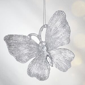 Елочная игрушка Бабочка Аурелия 11 см, 2 шт, серебряная, подвеска Koopman фото 2