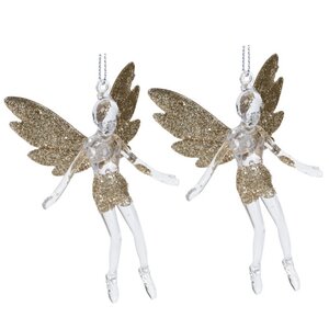 Елочная игрушка Фея Донна-Белла с золотыми крыльями 12 см, 2 шт, подвеска Koopman фото 1