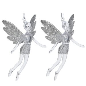 Елочная игрушка Фея Донна-Белла с серебряными крыльями 12 см, 2 шт, подвеска