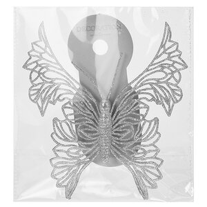 Елочное украшение Утонченная Бабочка 18 см серебряная, клипса Koopman фото 2
