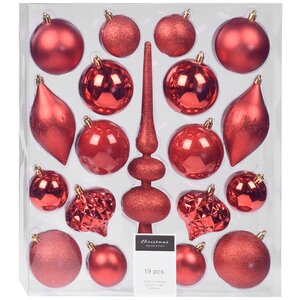 Набор пластиковых шаров с верхушкой Сен-Дени красный, 6-13 см, 19 шт