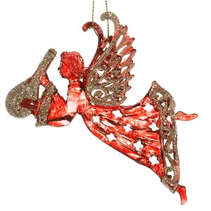 Елочная игрушка Ангел-Музыкальный 13*9 см красный с золотым, подвеска Holiday Classics фото 2