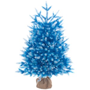 Настольная синяя елка в мешочке Сапфир 80 см с белыми кончиками, ЛИТАЯ 100%