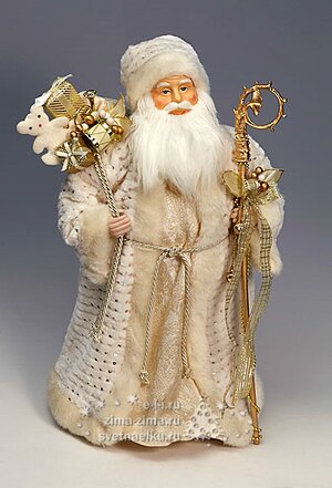 Дед Мороз с мешком, бело-золотой, 60см