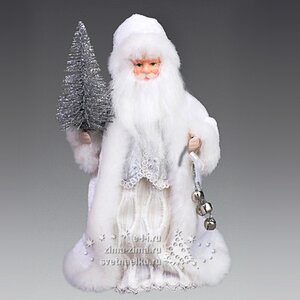 Дед Мороз в бело-серебряной шубе с серебряной елочкой, 20 см Holiday Classics фото 1
