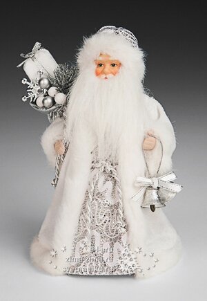 Дед Мороз в бело-серебряной шубе малый, 20 см Holiday Classics фото 1