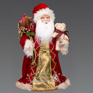 Дед Мороз в красной шубе с подарками и мишкой, 45 см Holiday Classics фото 1