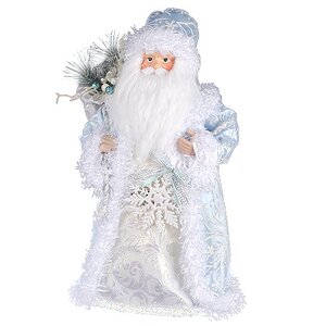 Дед Мороз в голубой шубе с мешком подарков 40 см Holiday Classics фото 1
