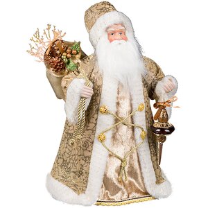 Дед Мороз в золотой шубе с янтарной подвеской и мешком подарков 40 см Holiday Classics фото 1