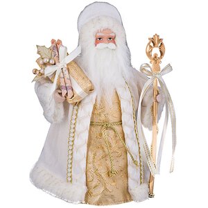 Дед Мороз в кремовой шубе с посохом и подарком 30 см Holiday Classics фото 1
