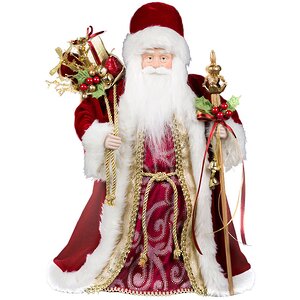 Дед Мороз в бордовой шубе с посохом и мешком подарков 45 см Holiday Classics фото 1