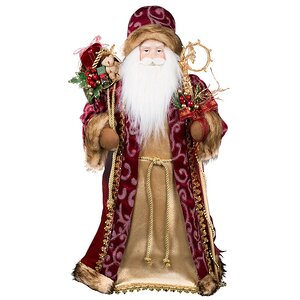 Дед Мороз в бежево-бордовой шубе с посохом и мешком подарков 61 см Holiday Classics фото 2