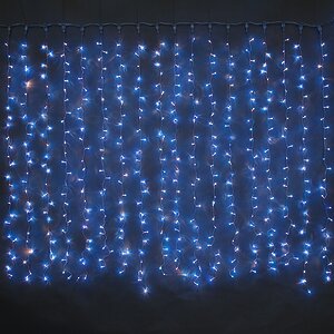 Световой дождь 2.5*1.5 м, 625 синих микроламп, прозрачный ПВХ, соединяемый, IP20