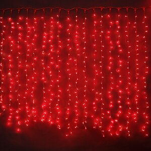 Световой дождь 2.5*1.5 м, 625 красных микроламп, прозрачный ПВХ, соединяемый, IP20