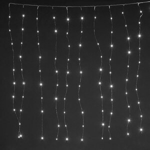 Гирлянда штора Капельки Росы 95*95 см, 100 холодных белых мини LED ламп, серебряная проволока, IP20