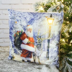 Новогодняя подушка с лампочками Father Christmas 45*45 см, на батарейках