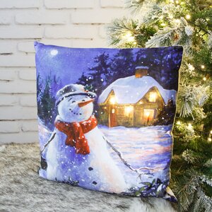 Новогодняя подушка с лампочками Arctic Story: Happy Snowman 45*45 см, на батарейках