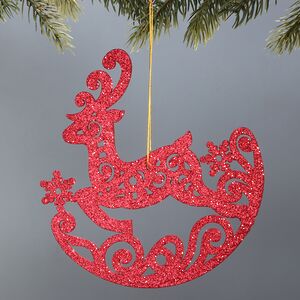 Деревянная елочная игрушка Олень Ажурный 15 см красный МанузинЪ фото 2