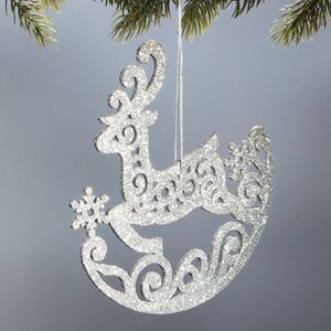 Деревянная елочная игрушка Олень Ажурный 15 см серебряный МанузинЪ фото 2