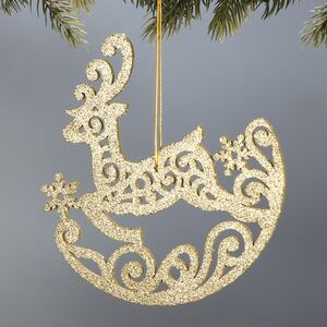 Деревянная елочная игрушка Олень Ажурный 15 см золотой МанузинЪ фото 2