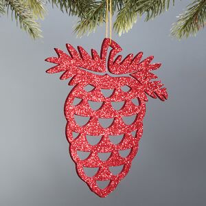 Деревянная елочная игрушка Шишка 15 см красная МанузинЪ фото 2