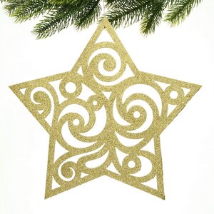 Игрушка для уличной елки Звезда - Зимние узоры 30 см золотая, дерево МанузинЪ фото 1