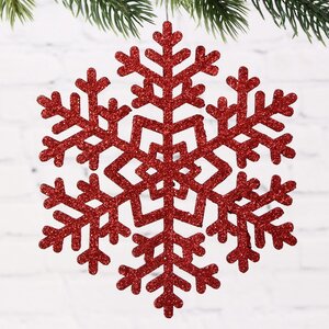 Деревянная елочная игрушка Снежинка - Морозная Геометрия 15 см красная Winter Deco фото 1