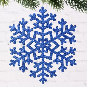 Деревянная елочная игрушка Снежинка - Морозная Геометрия 15 см синяя МанузинЪ фото 1