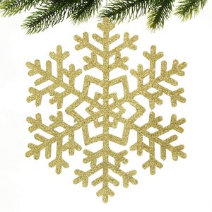 Деревянная елочная игрушка Снежинка - Морозная Геометрия 15 см золотая МанузинЪ фото 1