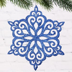 Деревянная елочная игрушка Снежинка - Зимний Цветок 15 см синяя МанузинЪ фото 1