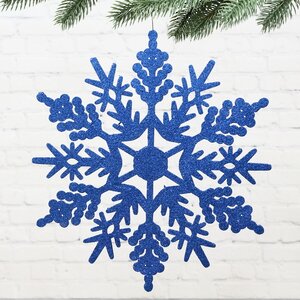 Игрушка для уличной елки Снежинка - Морозный Узор 30 см синяя, дерево МанузинЪ фото 1