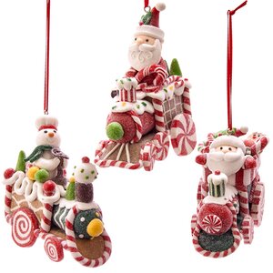 Елочная игрушка Санта и Снеговик на пряничном поезде 9 см, подвеска