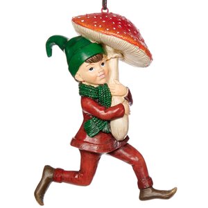 Елочная игрушка Эльф Сэмюэль с грибочком 14 см, подвеска Goodwill фото 1