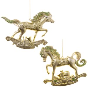 Елочная игрушка Игривая Лошадка 10 см состаренное золото, подвеска Царь Елка фото 1