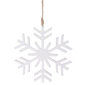 Деревянное украшение Снежинка 20 см белая, подвеска Koopman фото 1