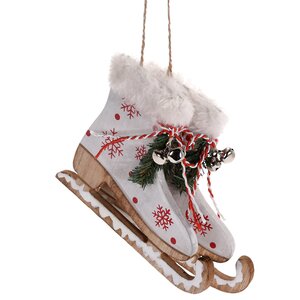Деревянная елочная игрушка Рождественские Коньки 10 см белые, подвеска Koopman фото 1