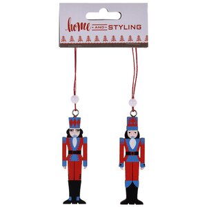 Деревянная елочная игрушка Щелкунчик 8 см красно-синий 2 шт, подвеска Koopman фото 1