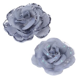 Искусственная роза Mascaret 9 см, 2 шт, серо-голубая, клипса Koopman фото 3