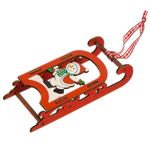 Деревянная елочная игрушка Сани Санты 13 см красный Koopman фото 2