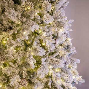 Искусственная елка с лампочками Принцесса льда заснеженная с шишками 185 cм, 330 теплых белых ламп, ЛИТАЯ + ПВХ + Леска Царь Елка фото 2