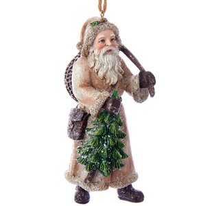 Елочная игрушка Ретро Дед Мороз с елочкой и авоськой 11 см, подвеска Kurts Adler фото 1