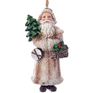 Елочная игрушка Ретро Дед Мороз с елочкой и корзинкой 11 см, подвеска Kurts Adler фото 1