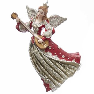 Ёлочная игрушка Ангел - Музыкальная царевна играет на мандолине 14 см, подвеска Kurts Adler фото 1