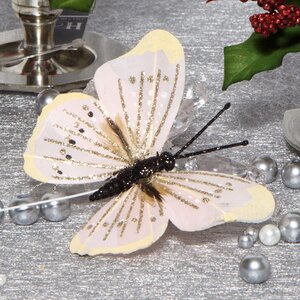 Елочное украшение Бабочки-Мотыльки из Перышек 10 см, 6 шт, перламутровые на проволоке Kaemingk фото 3