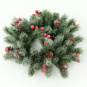 Венок для свечи Universe 26 см заснеженный, с шишками и ягодами, ЛИТАЯ 100% Swerox фото 3