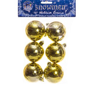 Набор пластиковых глянцевых шаров 6 см золотой, 6 шт, Snowmen Snowmen фото 1