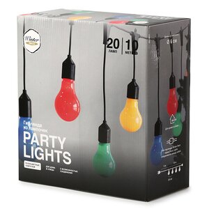 Гирлянда-бахрома из лампочек Big Party Lights 10 м, 20 ламп, разноцветные LED, черный ПВХ, соединяемая, IP44 Winter Deco фото 6